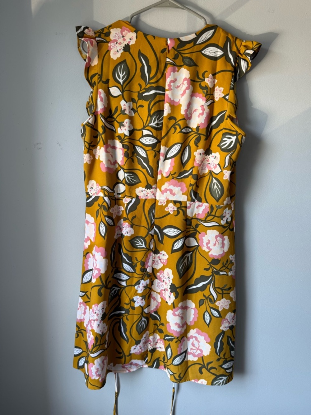 NEW Loft Floral V-Neck Drawstring Dress Yellow Pink Green Print Size L - Picture 4 of 9